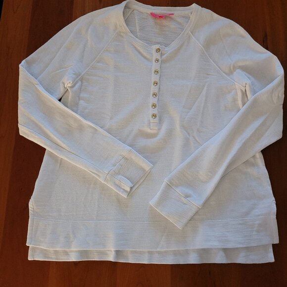 Lilly Pulitzer Half Button Down Long Sleeve Henley- White - Picture 3 of 12